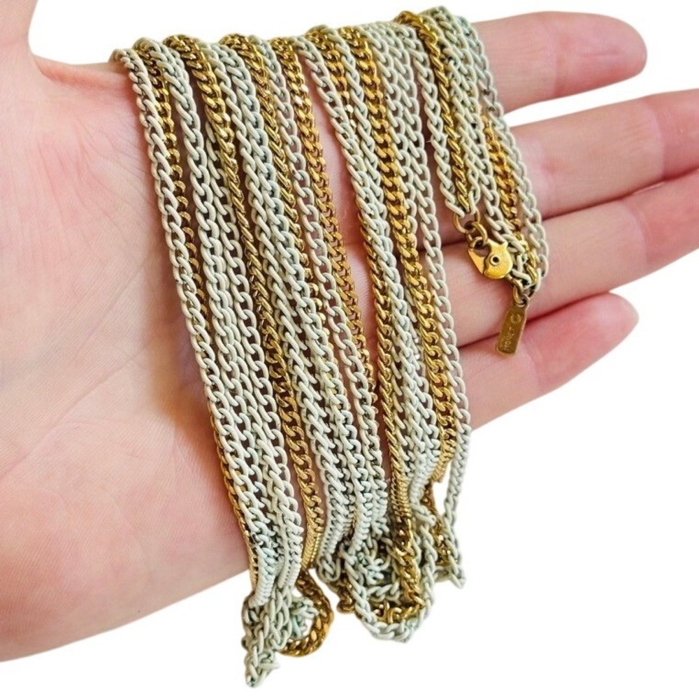 VTG Monet Signed Necklace 60s Retro Gold‎ Plated Long Curved Chain statement 54"